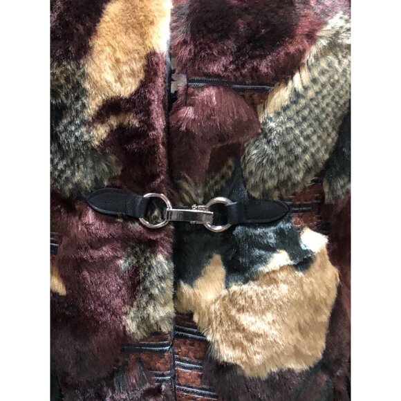 Boho Classy Eclectic Unique Street Style Multi Color Texture Faux Fur Vest Sz M - Picture 5 of 16